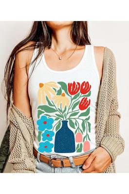 Boho Abstract Floral Graphic Racerback Tank Top