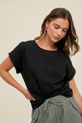 SLUB MUSCLE KNIT TEE WITH CUFFED DETAIL