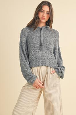 TEXTURED HOODED SWEATER TOP