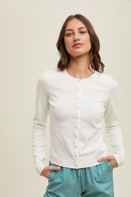 RIBBED BUTTON UP KNIT TOP
