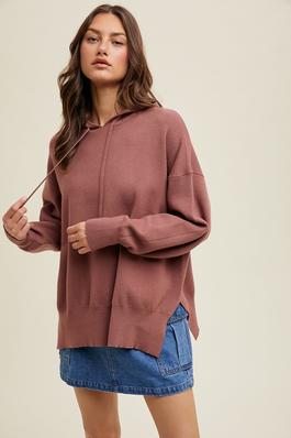 HOODED SWEATER WITH SIDE SLITS