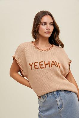 'YEEHAW' HAND LETTERED CONTRAST SWEATER
