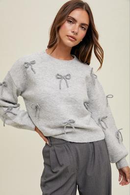 BOW DETAILED BRUSHED SWEATER