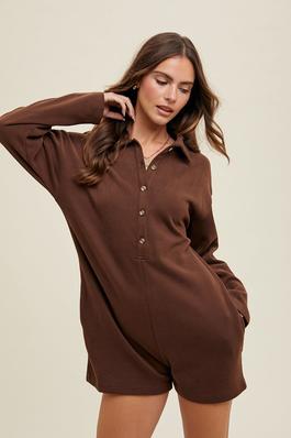 BRUSHED KNIT BUTTON-UP ROMPER