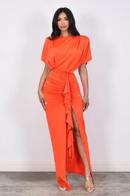 SHORT SLEEVE RUCHED MAXI DRESS