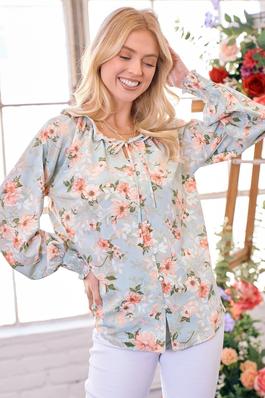 RUFFLE NECK FLORAL BLOUSE 