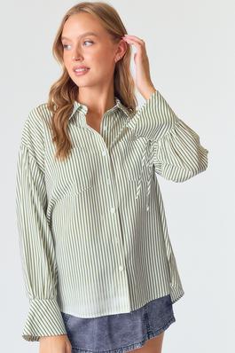 STRAP TIE BELL SLEEVE BUTTON DOWN SHIRT TOP