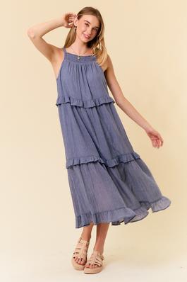 Smocked Front Halter Neck Ruffle Tiered Maxi Dress