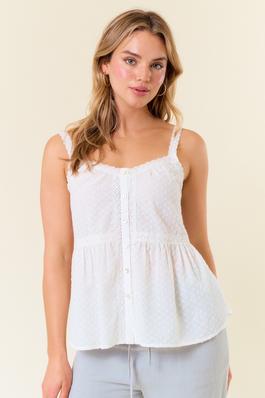 LACE TRIMMED SWISS DOT CAMI TOP