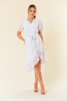 Polka Dot Puff Sleeve Asymmetrical Midi Dress