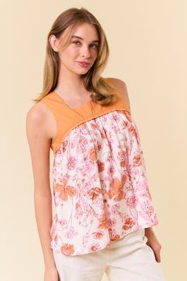 Floral Mix Square Neck Flowy Sleeveless Top