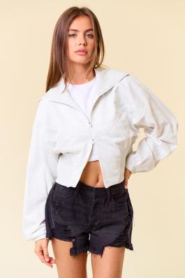 Fleece Front Contrast Zip-Up Crop Jacket