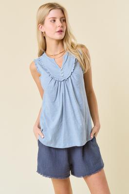 FRILLED SLEEVELESS KNIT TOP