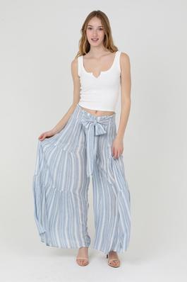STRIPED WIDE LEG PANTS WITH TIE WAIST