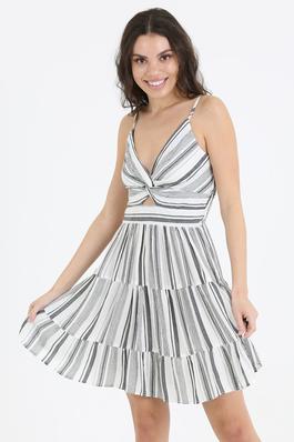STRIPED DRESS WITH TWIST FRONT CUT OUT DETAIL