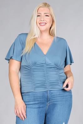 Plus Size Flutter Sleeve Ruched Top