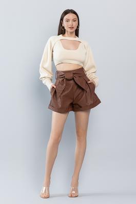 FAUX LEATHER WIDE STRAP SHORTS