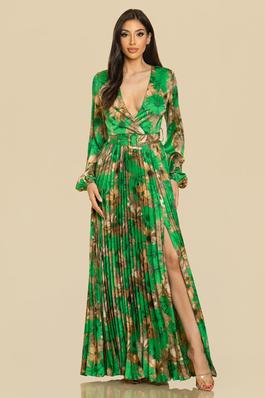 FLORAL PLEATED MAXI DRESS