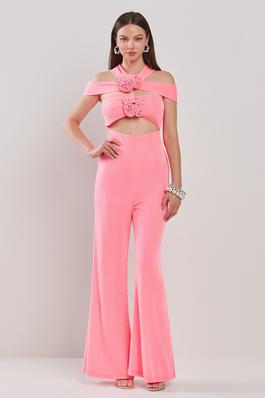 SP440523 FLOWER AND STRAP DETAIL SILKY JUMPSUIT