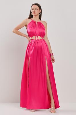 SLEEVELESS FRONT CUTOUT WITH TIE MAXI SLIT DRESS