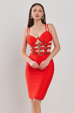 BANDAGE BODYCON WITH FRONT BELT