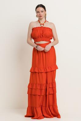 RING ATTACHED SHIRRED TUBE TOP WITH MATCHING TIERED SKIRT SET