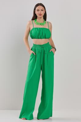 PLUFFY CROP TOP AND WIDE PANTS SET