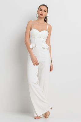 PEPLUM ATTACHED EMBELLISHED NECKLINE GOING OUT JUMPSUIT