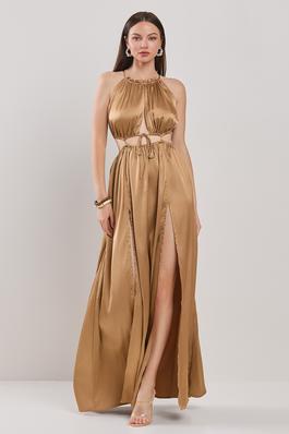 SLEEVELESS FRONT CUTOUT WITH TIE MAXI SLIT DRESS