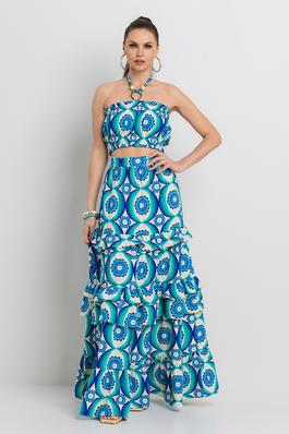RING ATTACHED SHIRRED TUBE TOP WITH MATCHING TIERED MAXI SKIRT SET
