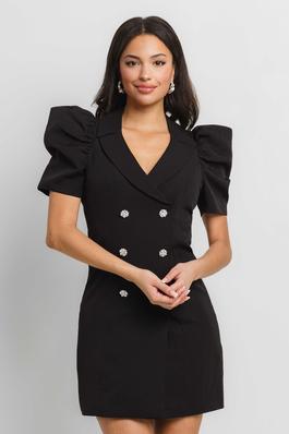 SHORT PUFF SLEEVE DOUBLE BREASTED DRESS