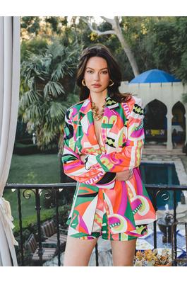 BLAZER WITH MATCHING SHORTS IN GEOMETRIC PRINT