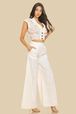 BURN-OUT BUTTON FRONT TOP AND PANTS SET