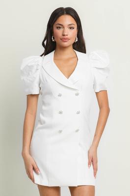 SHORT PUFF SLEEVE DOUBLE BREASTED DRESS