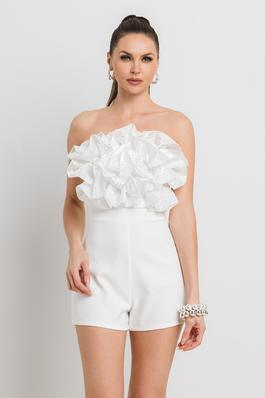 HOT FIX ATTACHED ORGANZA RUFFLE FRONT NIGHT OUT ROMPER