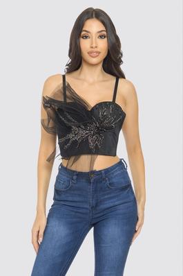 SPARKLING BEADS AND CHIFFON DETAILS CAMI TOP