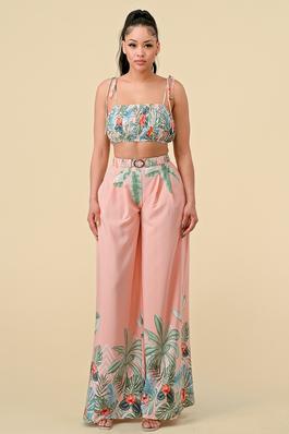SP423822 BOADER PRINT PLEATED TOP AND PANT SET