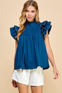 Pleated Button Down Design On The Back Top