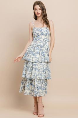 Printed Tiered Midi Dress