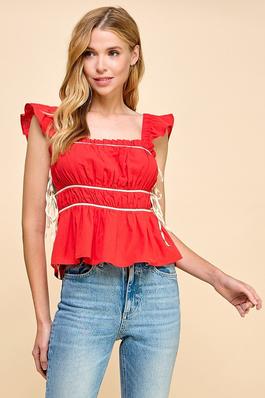 Ruched Detail Ruffled Straps Top