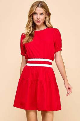 Elastic Waistband Puff Sleeve Dress