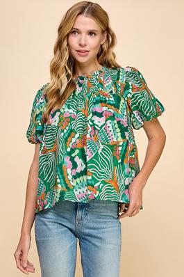 TCEC Printed Puff Sleeve Top