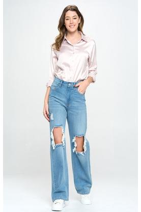 HIGH RISE RIPPED WIDE LEG JEANS