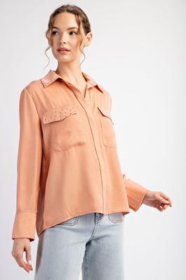 STUDDED LONG SLEEVE BUTTON DOWN TOP