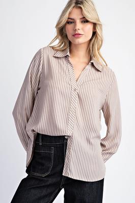 STRIPED LONG SLEEVE BUTTON DOWN BLOUSE TOP
