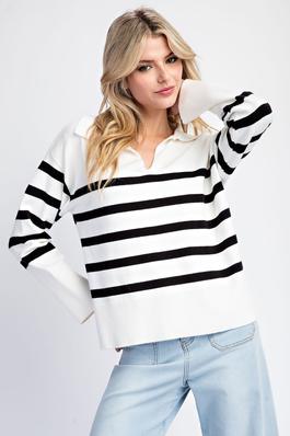 STRIPED LONG SLEEVE SWEATER TOP