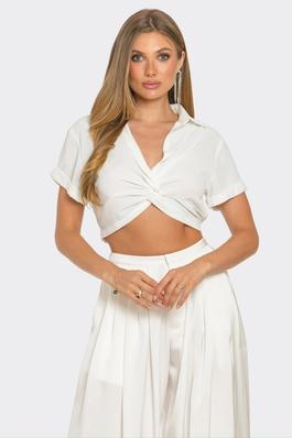 Twist Front Short Sleeve Cropped Top