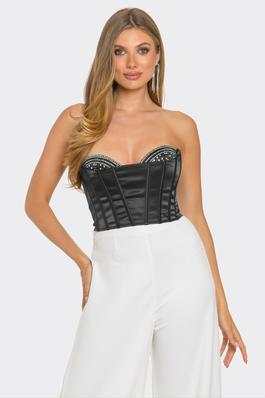 Cropped Corset With Rhinestone Cups