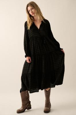 Striped Tiered-Ruffle Woven Midi Dress