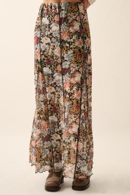 Floral Knit Inverted Seam Maxi Skirt
